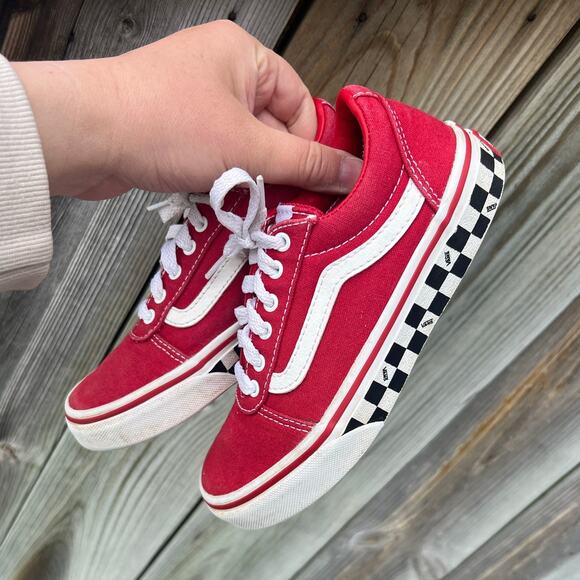 VANS Red Canvas Checkered Soles Sk-8 Low Top Sneakers, Youth 1 Boys/Girls - Picture 4 of 9